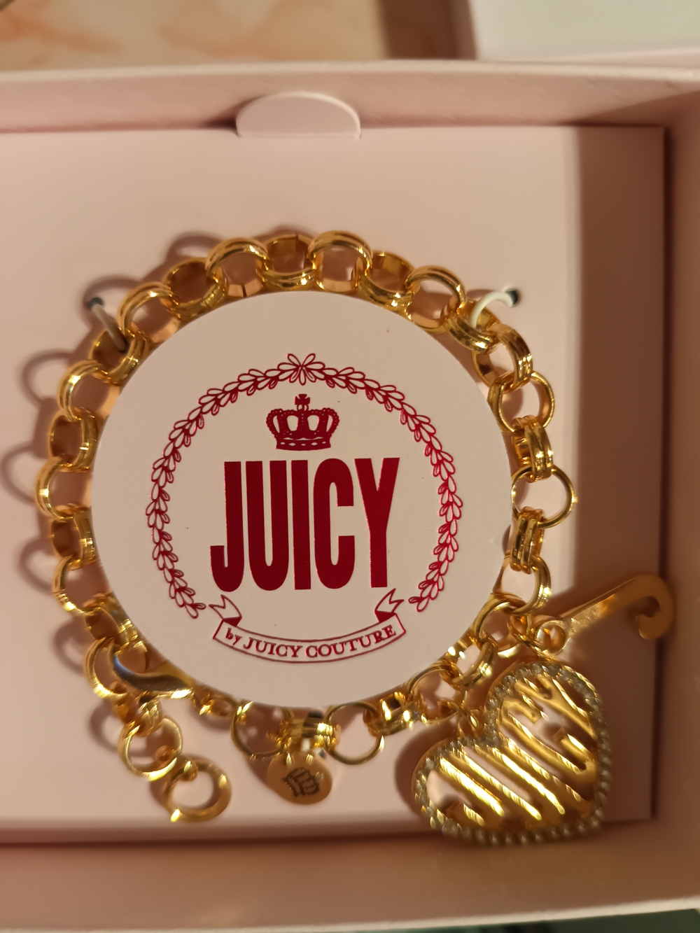 Juicy Couture Gold Heart Charm Chain Bracelet - Gold